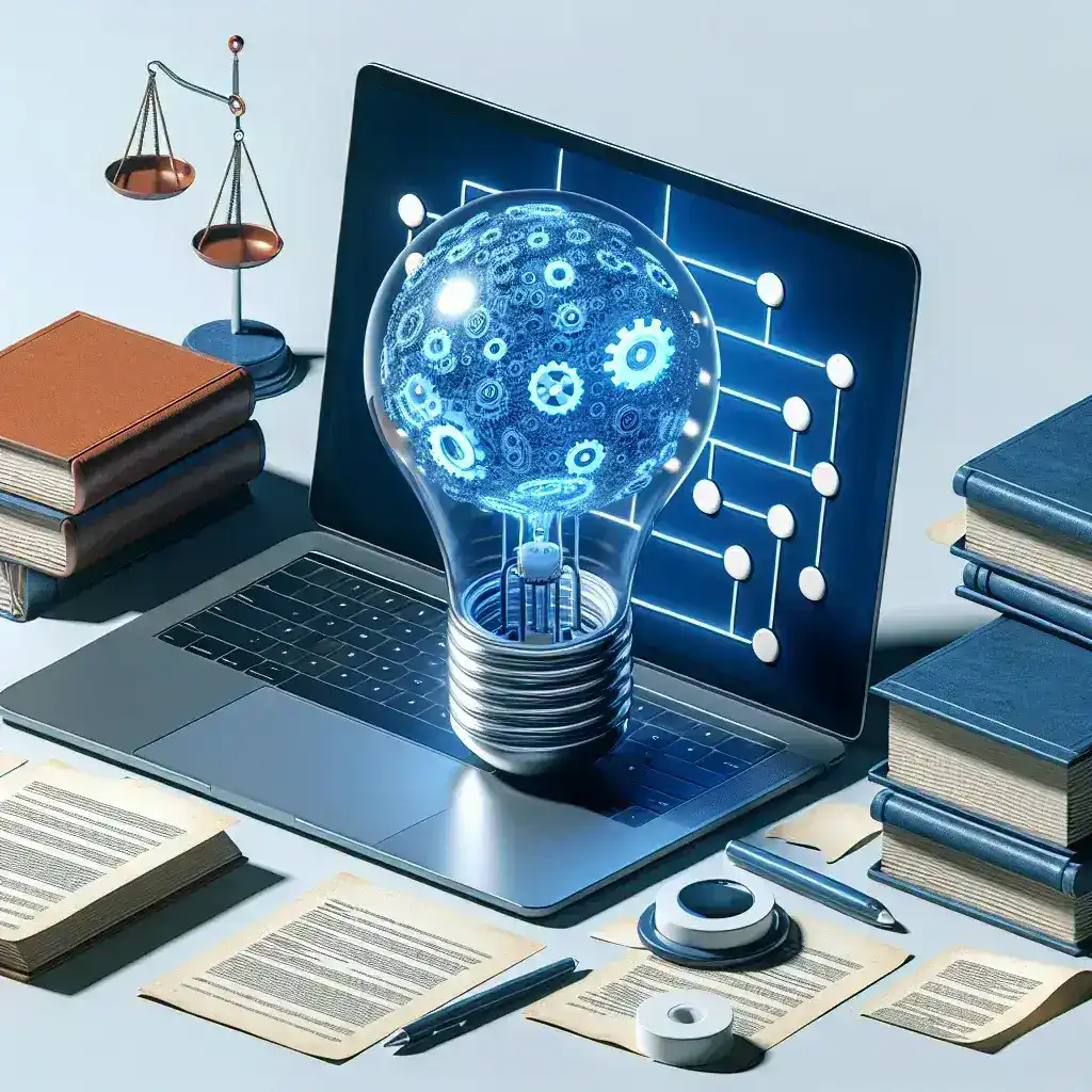 "Inteligencia artificial agilizando el análisis de documentos legales con software avanzado en un entorno de oficina moderno."