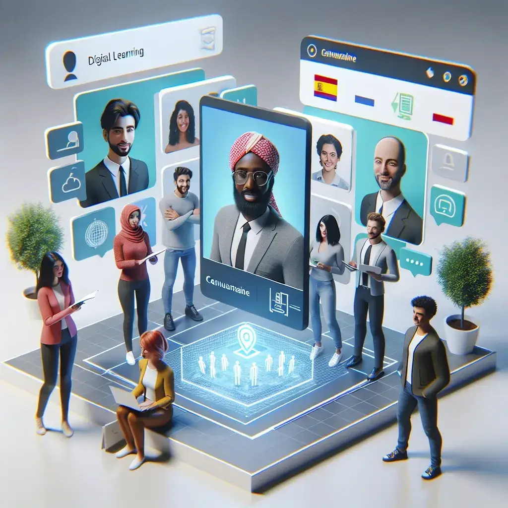"Imagen de un avatar en 3D interactuando en una plataforma de formación digital, representando la innovación en educación online creada por empresas españolas."