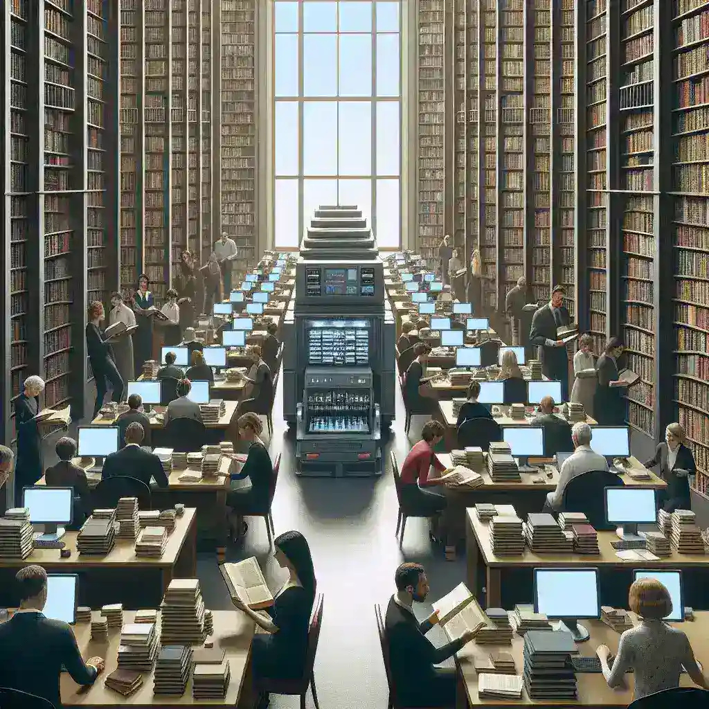 "Funcionarios del Ministerio de Educación supervisando la digitalización de bibliotecas públicas en un programa innovador para fomentar el acceso a la información."