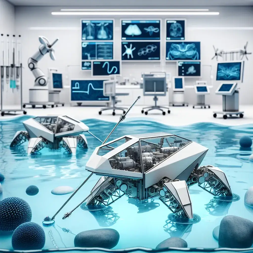 "Imagen de un milirobot anfibio de origami, diseñado para aplicaciones médicas, mostrando su estructura innovadora y flexibilidad en un entorno de laboratorio."